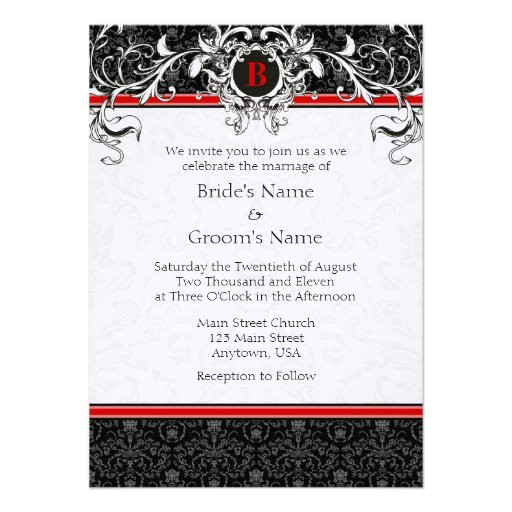 A6 Wedding Invitation Template A6 Red Black Damask Monogram Wedding Invitations 4 5 Quot X