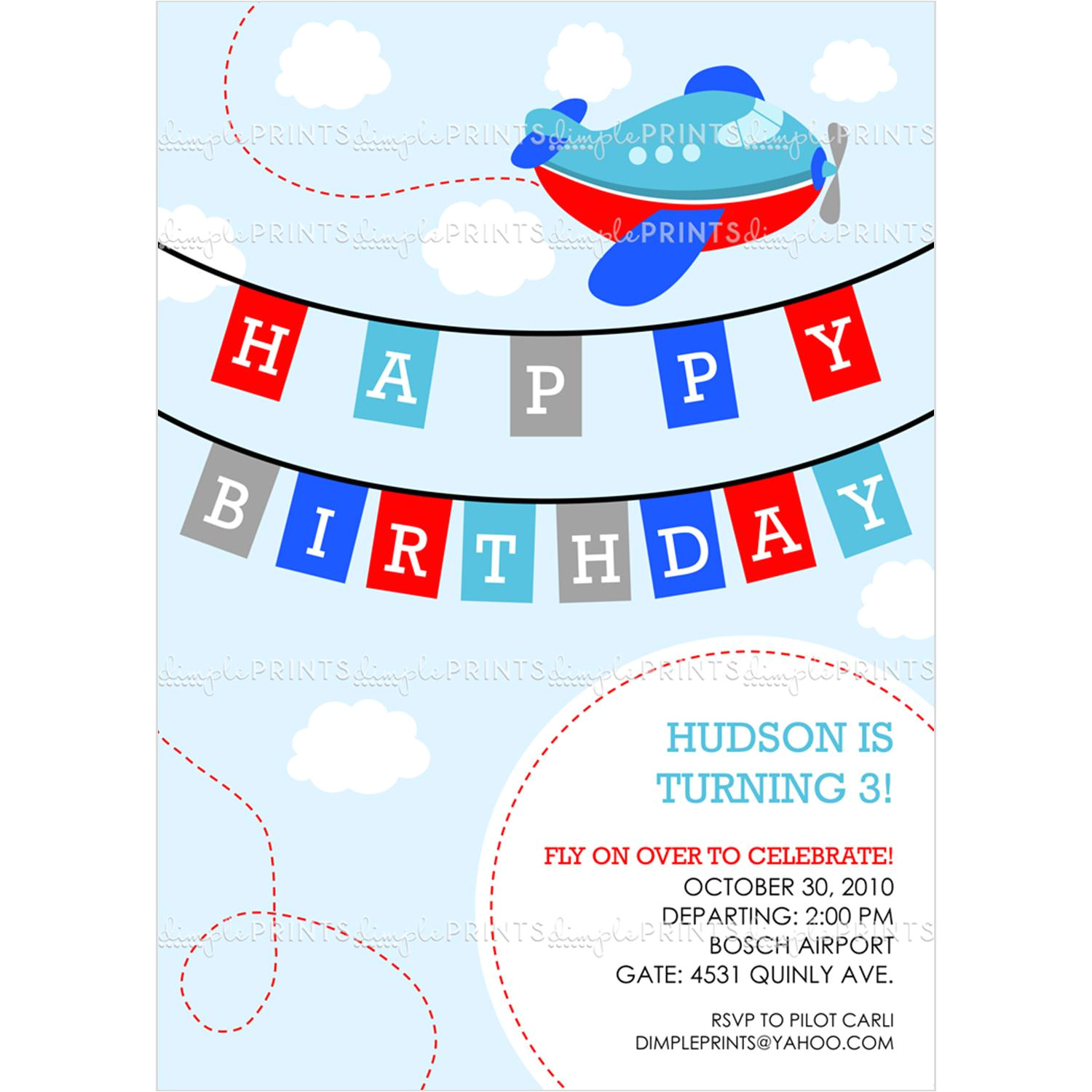 Airplane Birthday Invitation Template Airplane Printable Birthday Invitation Dimple Prints Shop
