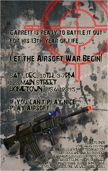 Airsoft Birthday Party Invitation Template Airsoft Battle Party Custom Printable Invitation by