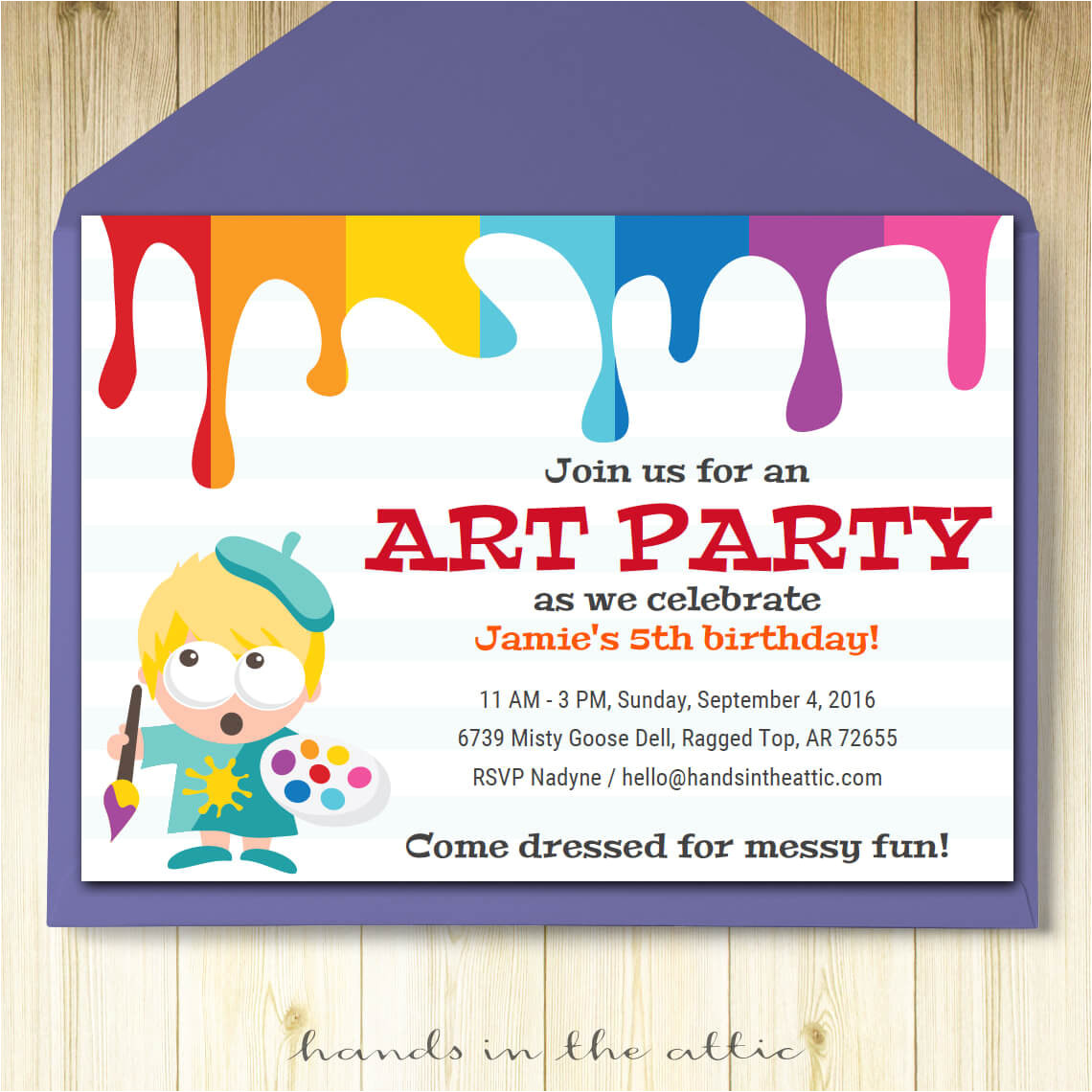 Art Party Invitation Template Art Party Invitation Card Template Printable Kids Painting