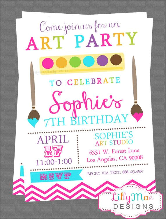 Art Party Invitation Template Art Party Invitation Digital File by Lillymaedesigns On Etsy