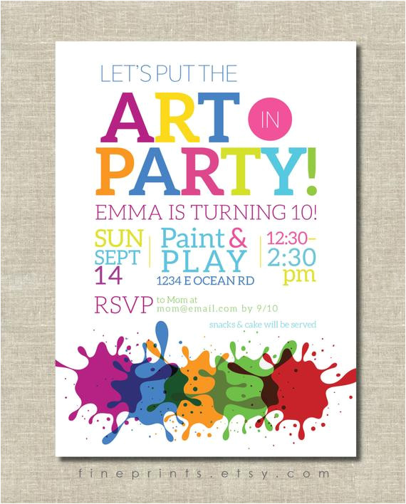 Art Party Invitation Template Art Party Invitation Painting Party Art Birthday Party