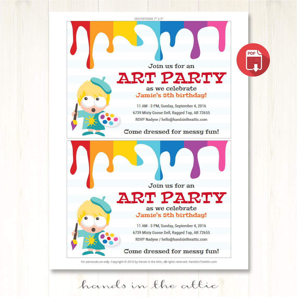 Art Party Invitation Template Art Party Invitation Printable Template Hands In the attic