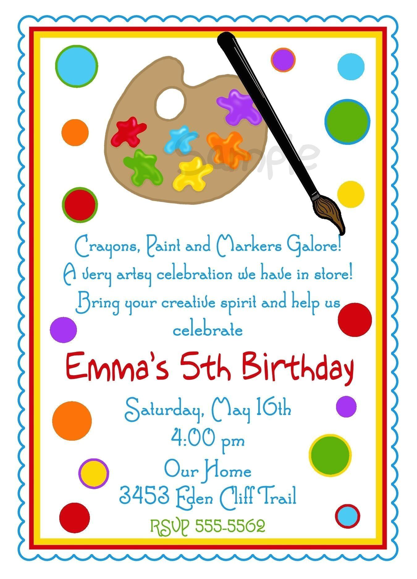 Art Party Invitation Template Free Art Birthday Party Invitations for Your Kids Bagvania