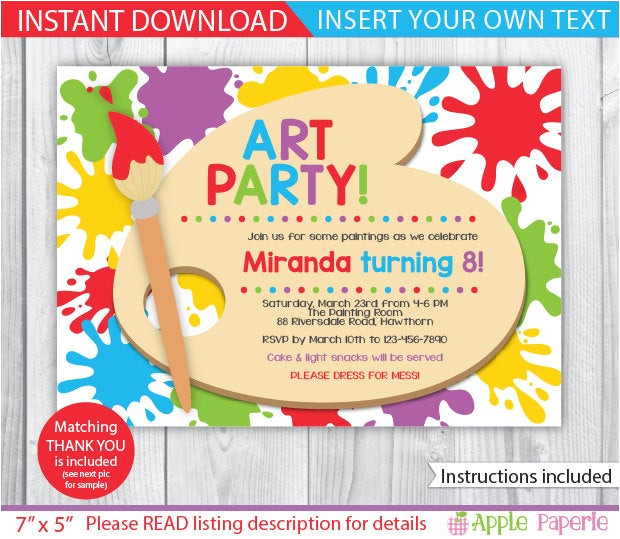 Art Party Invitation Template Free Art Party Printable Art Party Invitation Kids Art Party