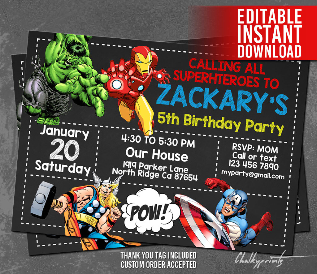 Avengers Party Invitation Template Avengers Invitation Instant Download Avengers Invitations