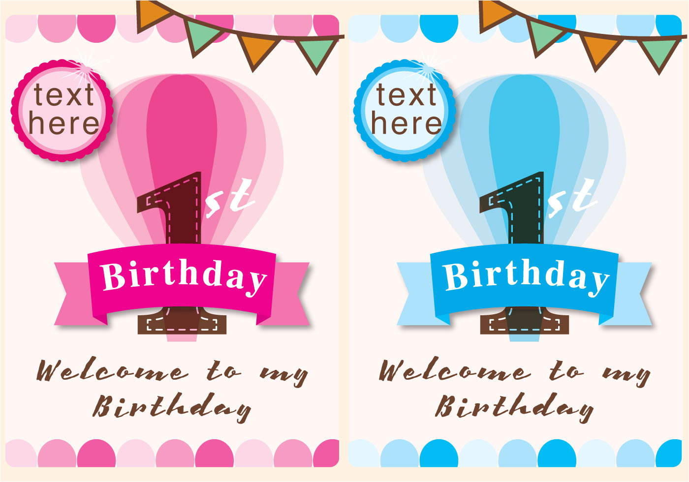 Baby Birthday Invitation Card Template Vector Invitation 1st Birthday Girl and Boy Download Free