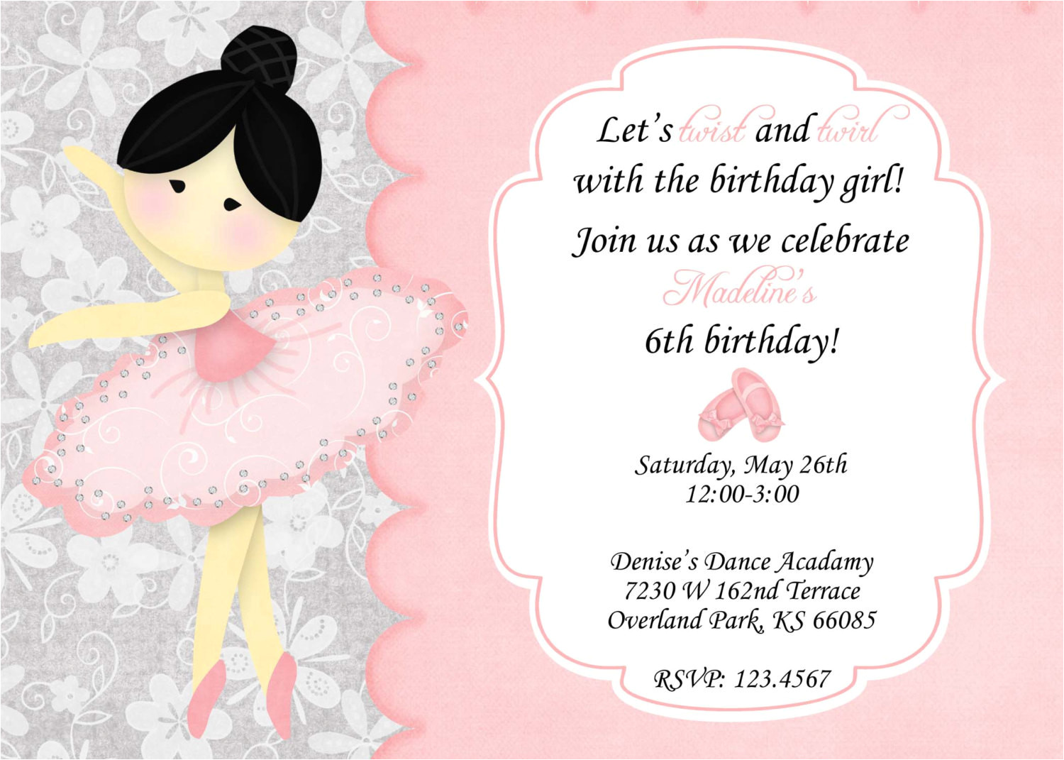 Ballerina Birthday Invitation Template Free Ballerina Birthday Invitation