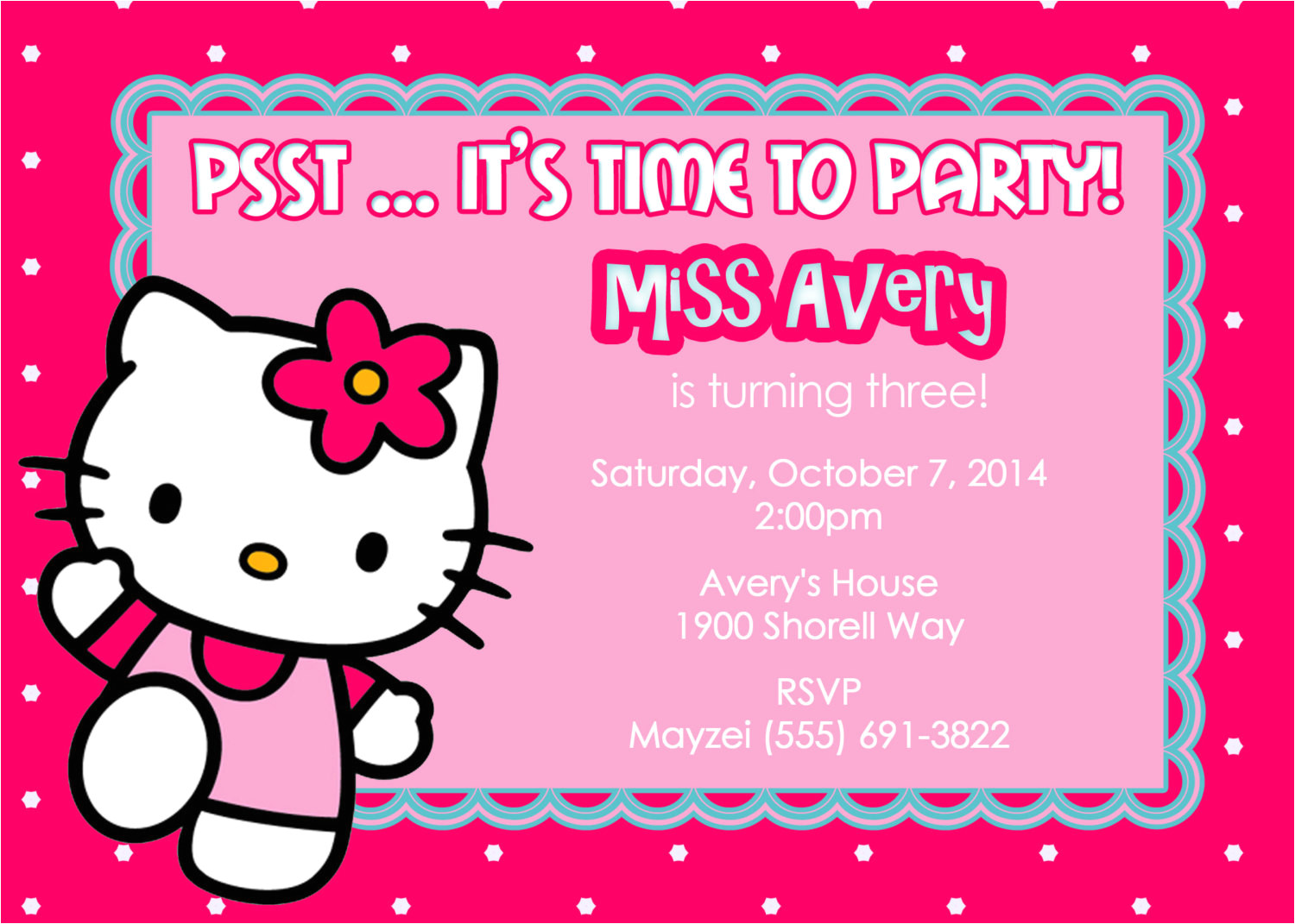 Birthday Invitation Card Template Hello Kitty Invitation Cards Sparkling English