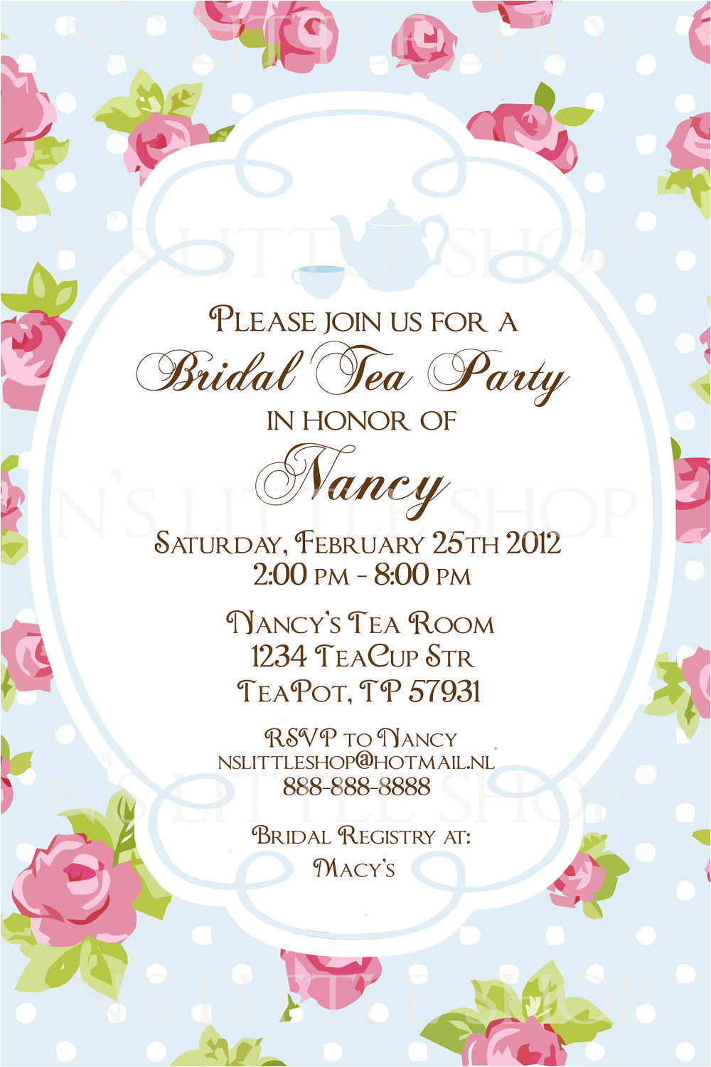 Birthday Invitation format In English English Rose Tea Party Invitation Card by Nslittleshop