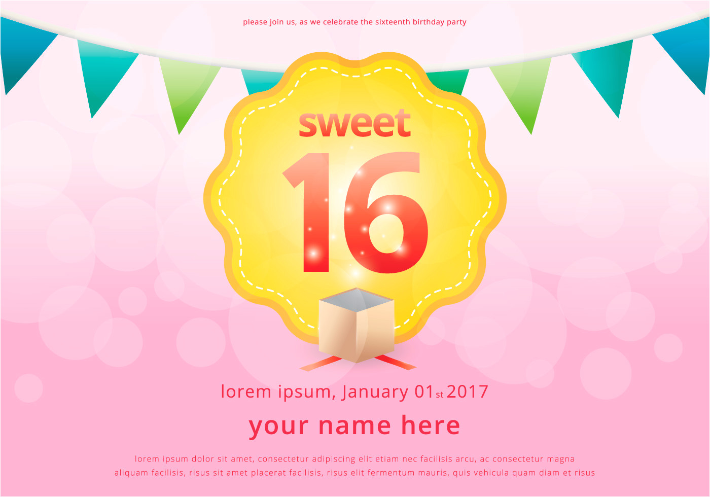 Birthday Invitation Graphics Template Sweet 16 Illustration Birthday Invitation Template