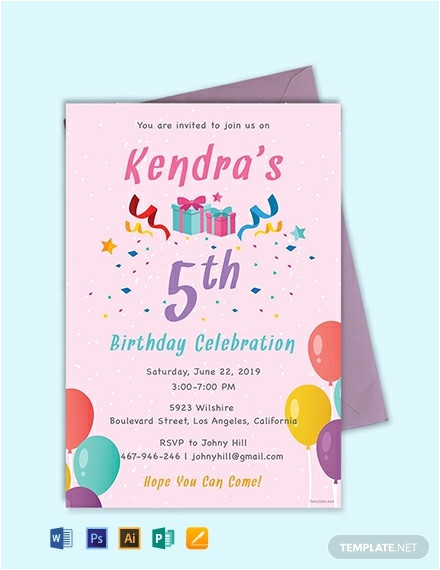 Birthday Invitation HTML Template Free 5th Birthday Invitation Template Word Psd