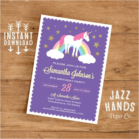 Birthday Invitation HTML Template Unicorn Birthday Invitation Template Diy Printable Unicorn
