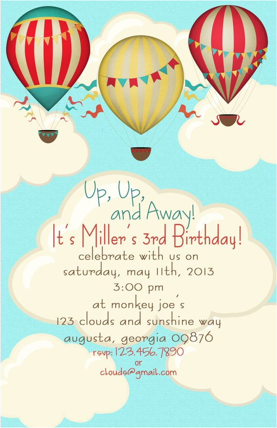 Birthday Invitation Template Balloons Hot Air Balloon Birthday Party Invitations