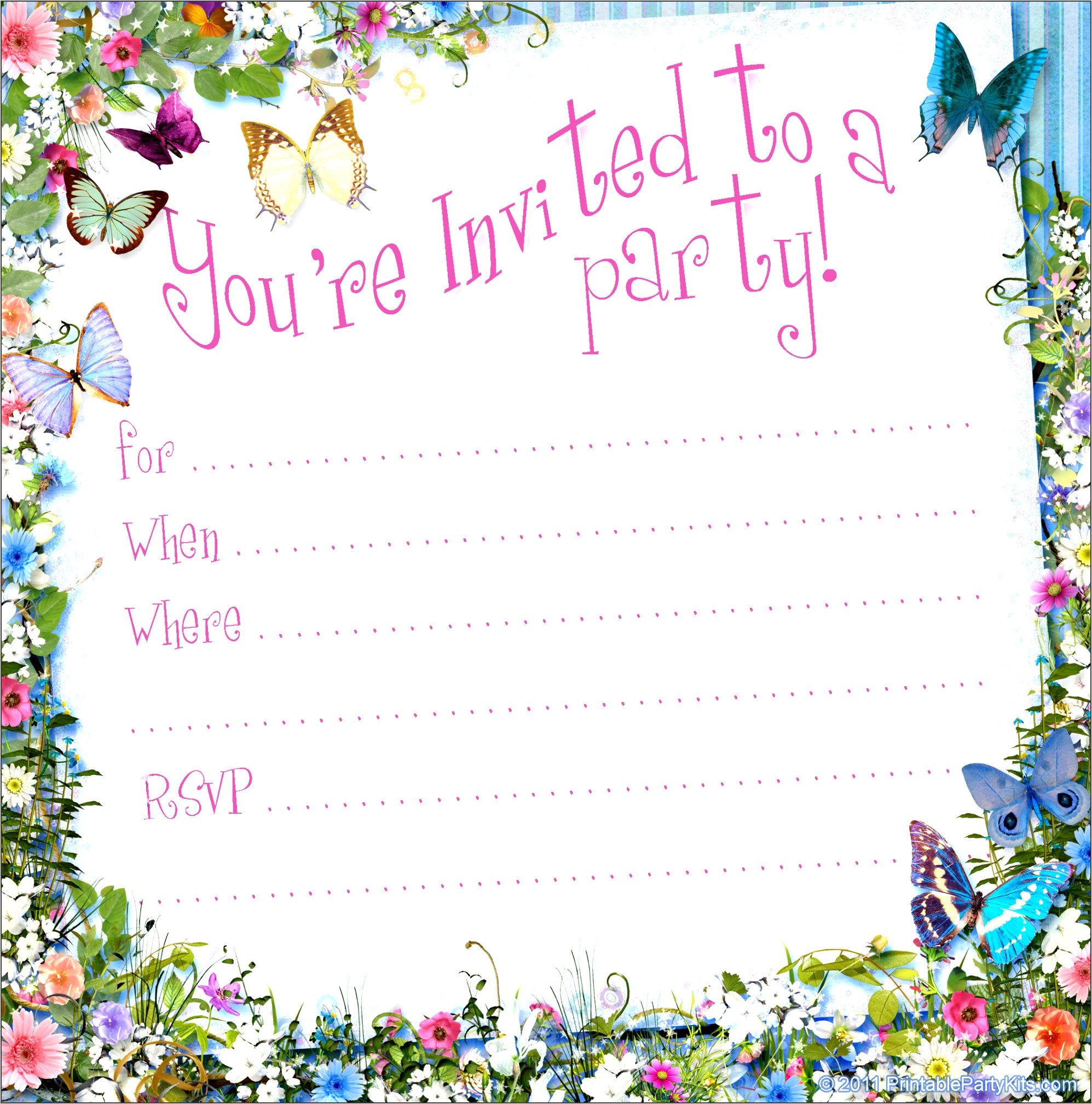Birthday Invitation Template butterfly Party 10 Printable Birthday Party Invitation Template
