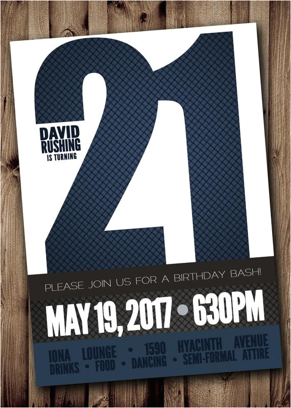 Birthday Invitation Template Man 21st Birthday Party Invitation for Man Male Blue Silver