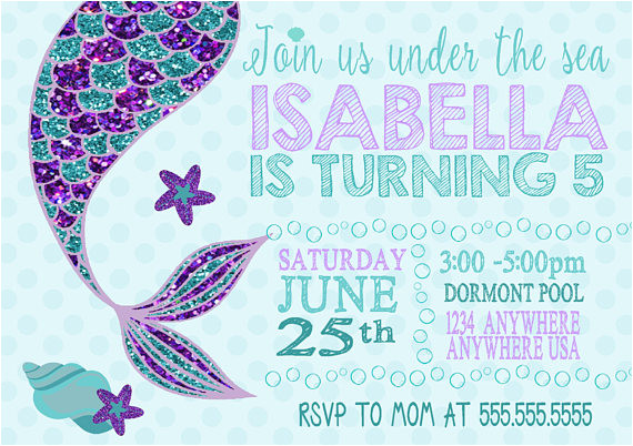 Birthday Invitation Template Mermaid Mermaid Birthday Invitations Mermaid Party Purple Teal