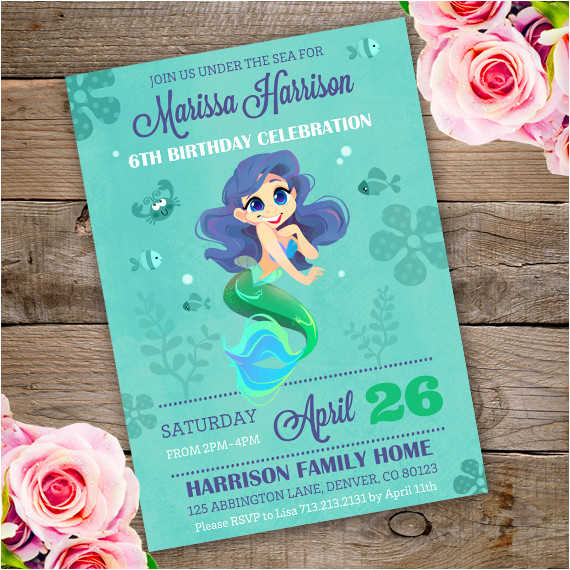 Birthday Invitation Template Mermaid Mermaid Birthday Party Invitation Template Edit with