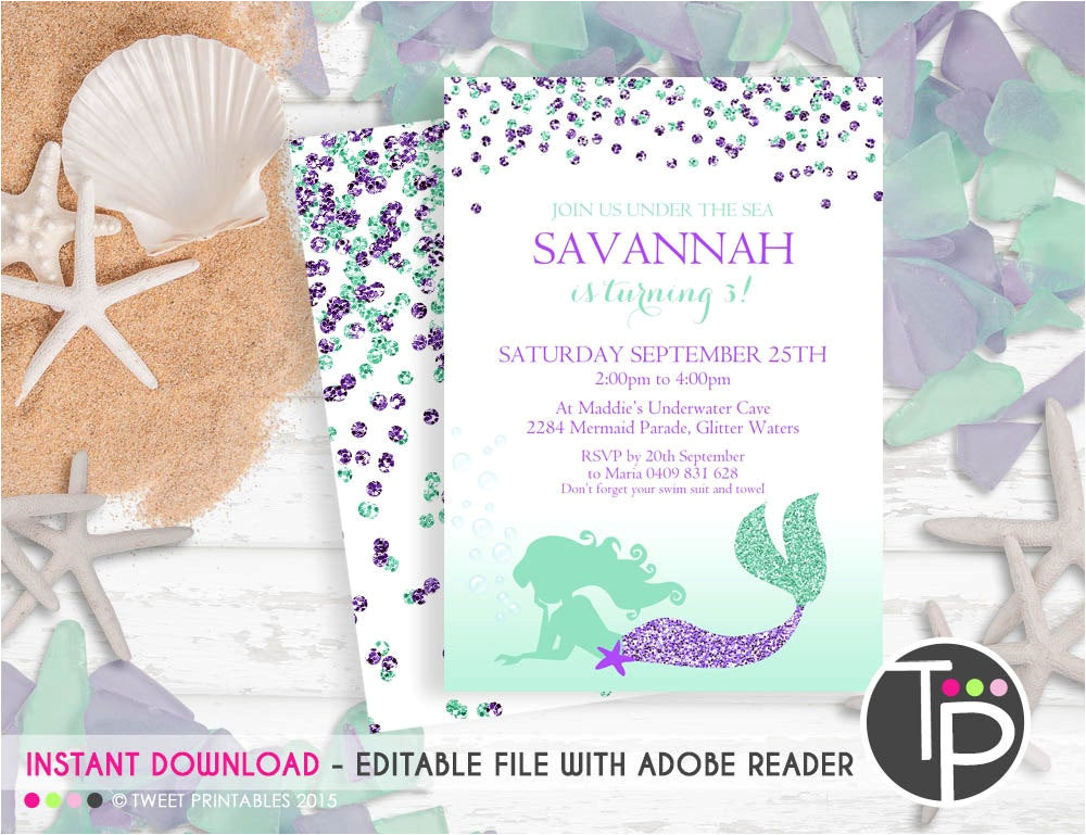Birthday Invitation Template Mermaid Mermaid Invitation Instant Download Mermaid Invitations