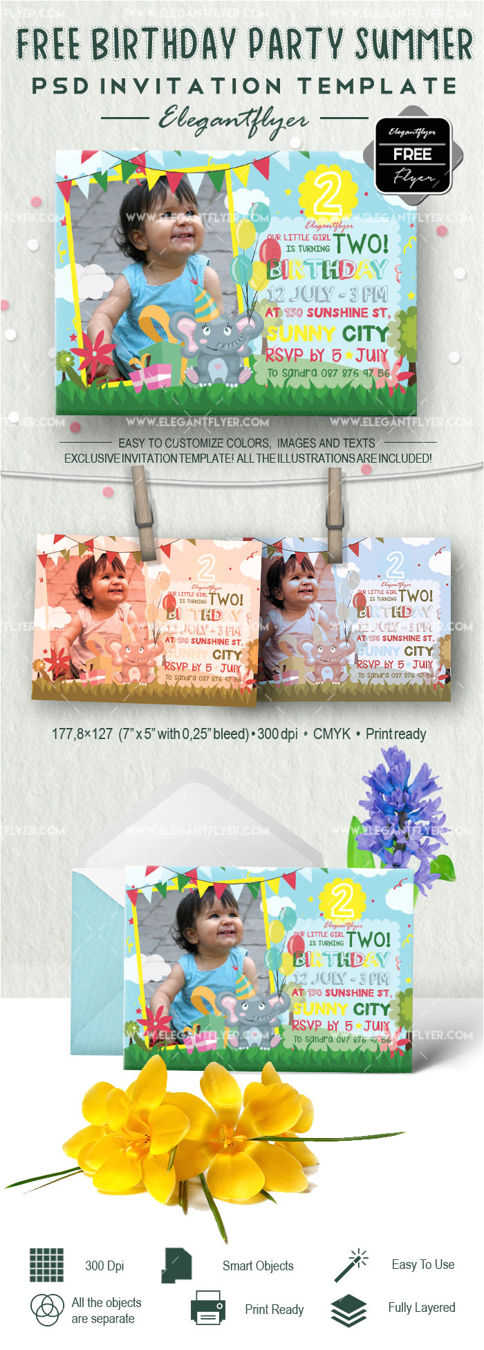 Birthday Invitation Template Psd Free Free Birthday Party Summer Invitation Psd Template by