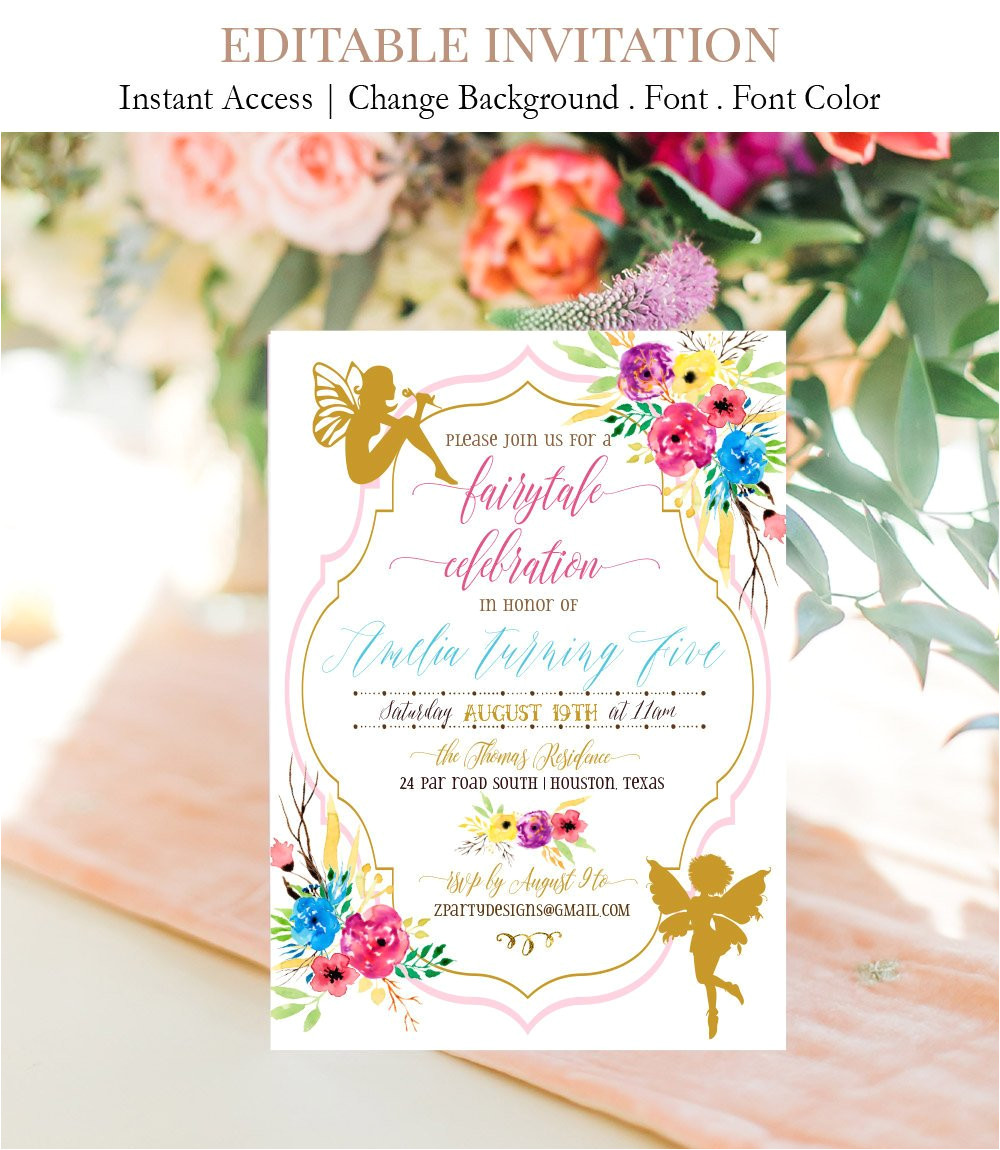 Birthday Invitation Templates Digital Fairy Birthday Invitation Template Digital Printable C7