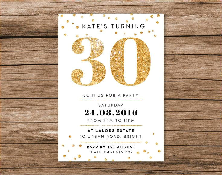 Birthday Invitation Templates Digital Gold 30th Birthday Invitation A6 Digital File Printable