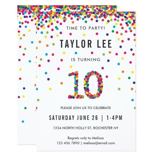 Birthday Invitation Templates for 10 Year Old Rainbow 10 Year Old Birthday Party 10th Birthday