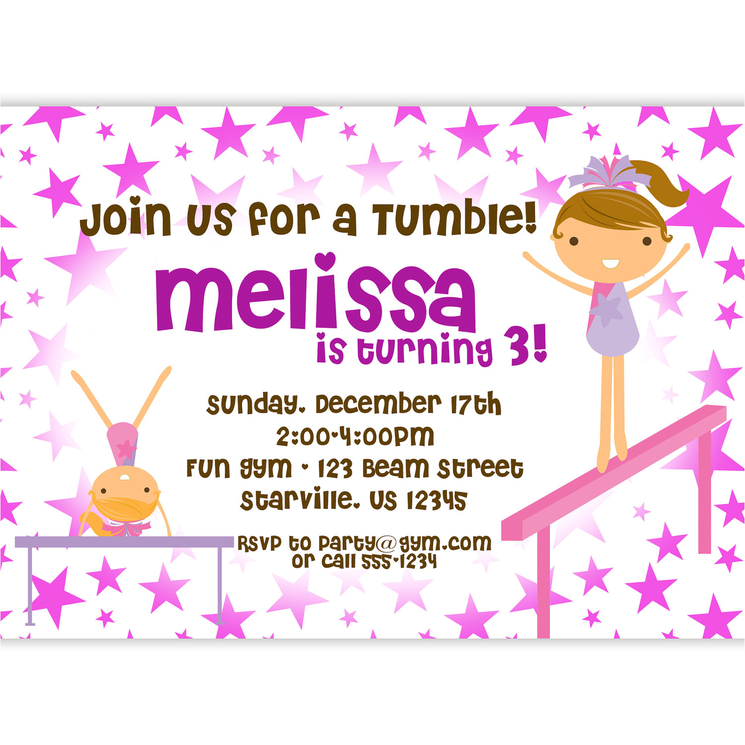Birthday Party Invitation Template Gymnastics Gymnastic Birthday Invitations Bagvania Free Printable