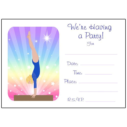 Birthday Party Invitation Template Gymnastics Gymnastics Birthday Invatation Crafts Gymnastics