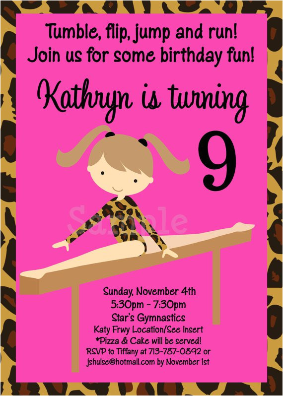 Birthday Party Invitation Template Gymnastics Gymnastics Birthday Invitations