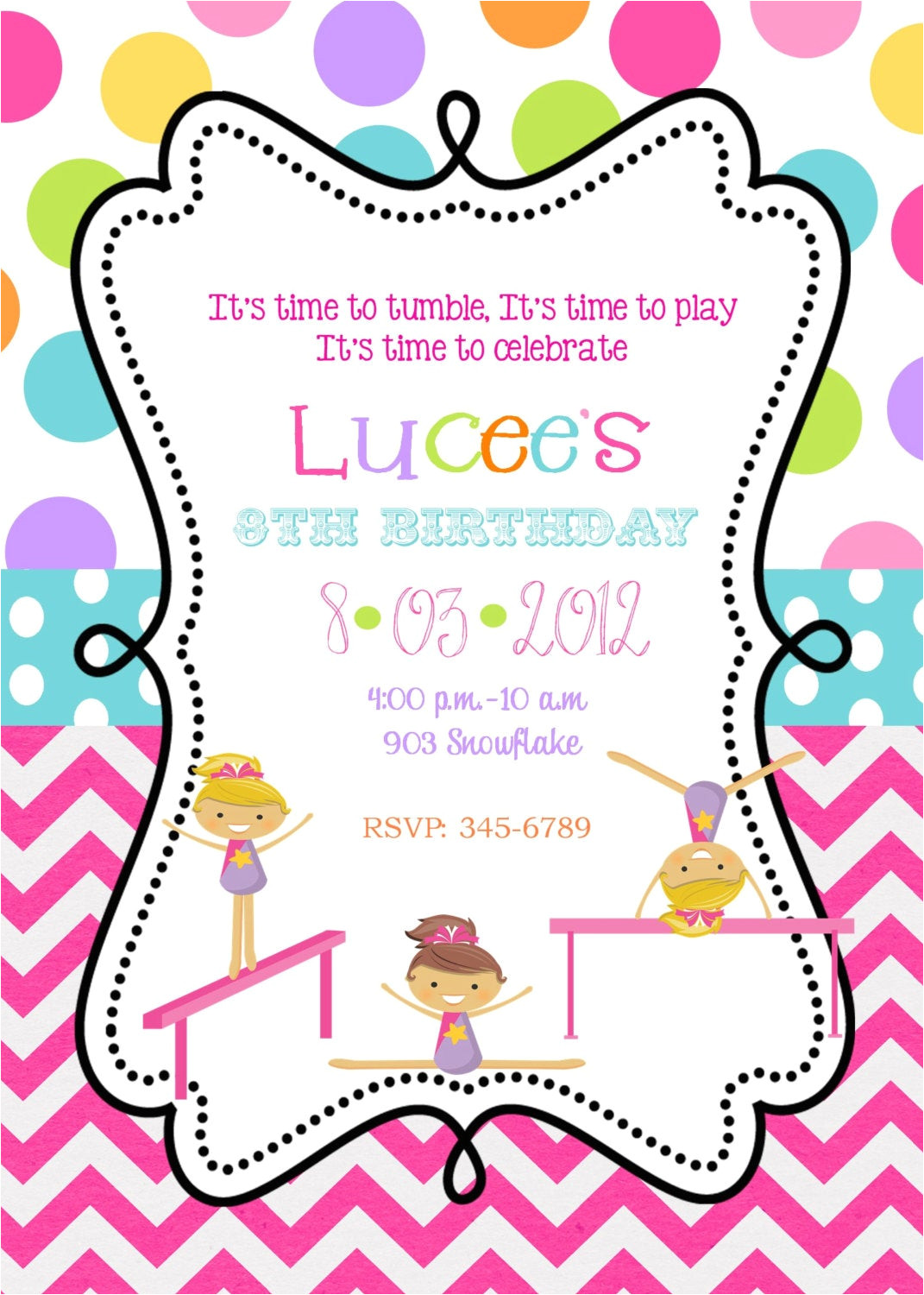 Birthday Party Invitation Template Gymnastics Gymnastics Birthday Party Invitations Printable or by