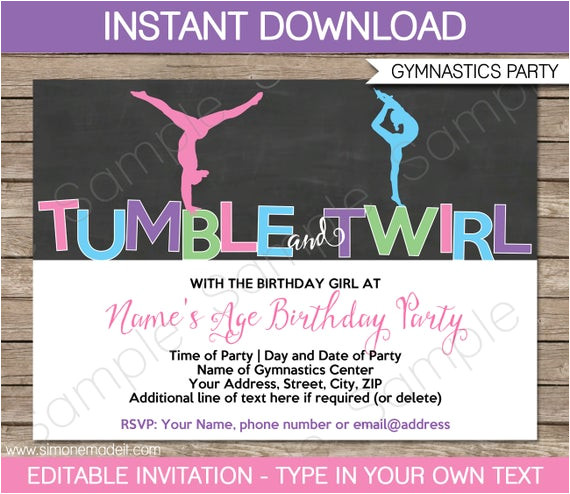 Birthday Party Invitation Template Gymnastics Gymnastics Invitation Template Gymnastics Birthday Party