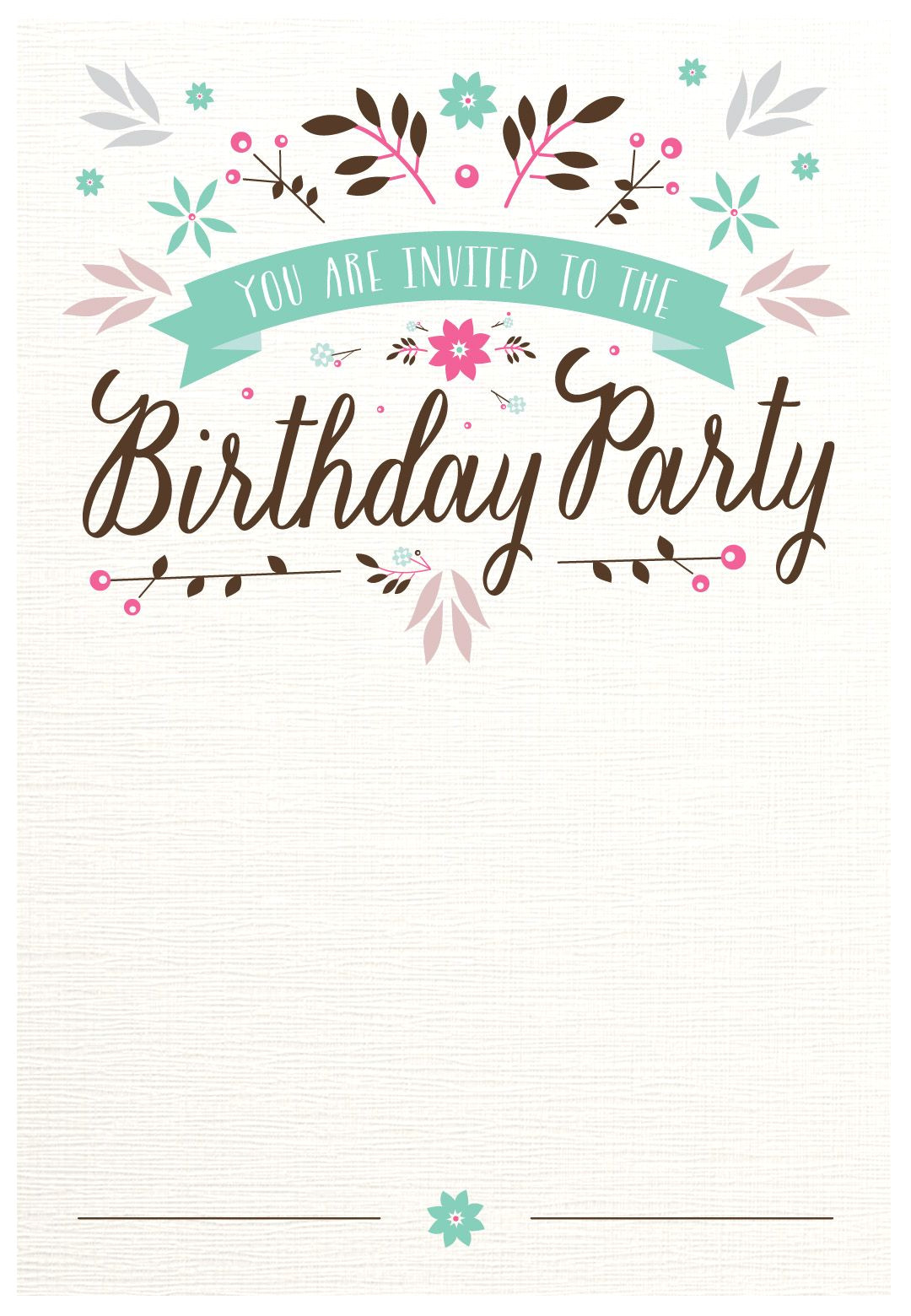 Birthday Party Invitation Template Printable Flat Floral Free Printable Birthday Invitation Template