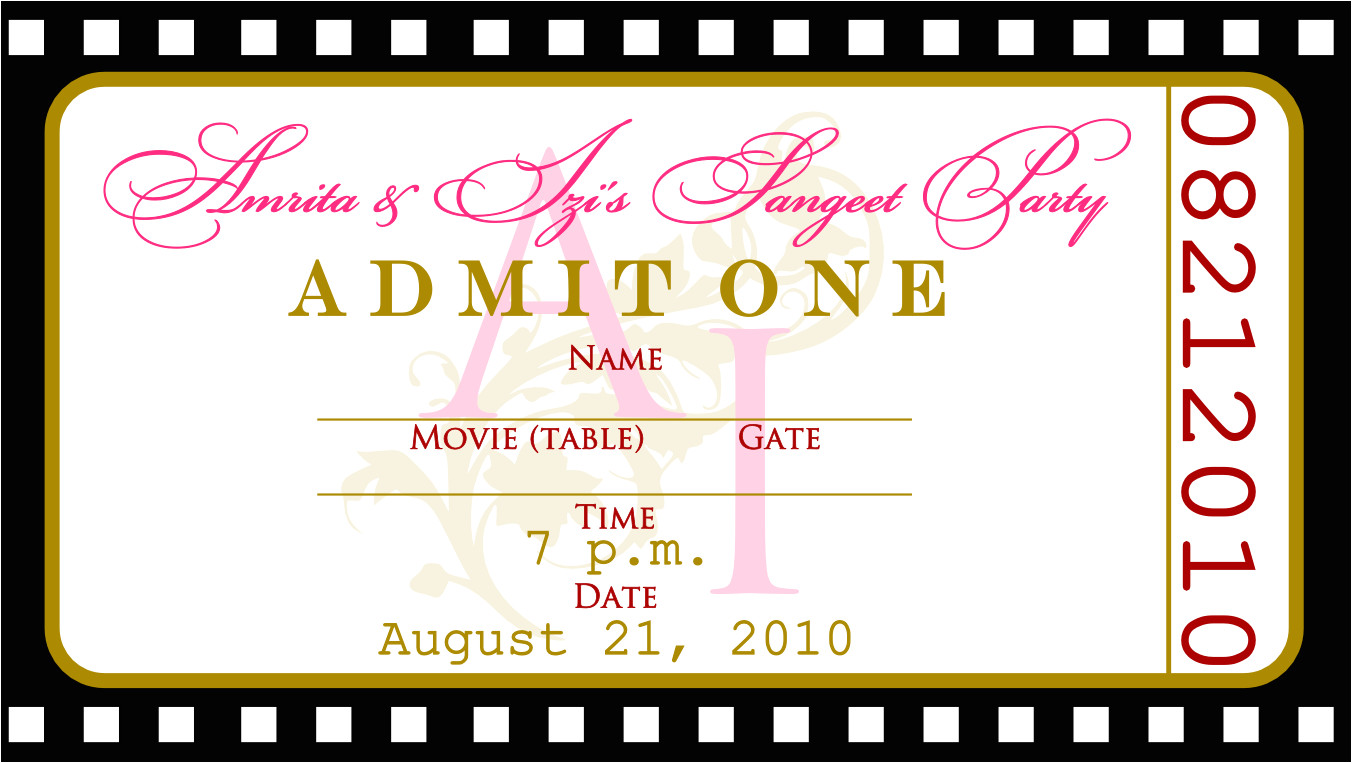 Blank Birthday Invitation Template Signatures by Sarah Movie Ticket Escort Cards and