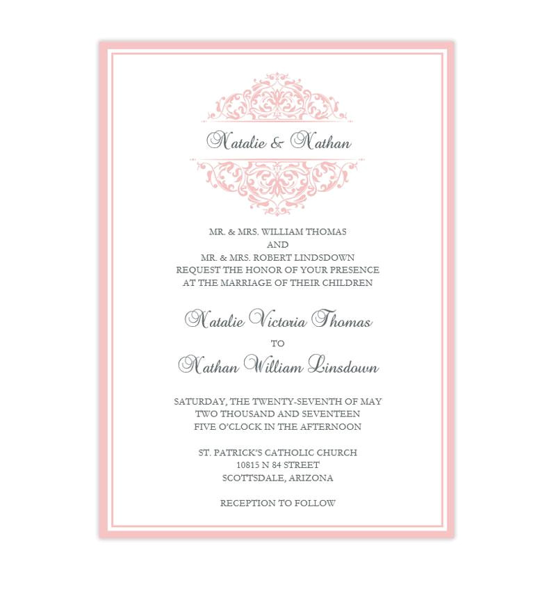 Blush Pink Wedding Invitation Template Grace Wedding Invitation Blush Pink Wedding Template Shop