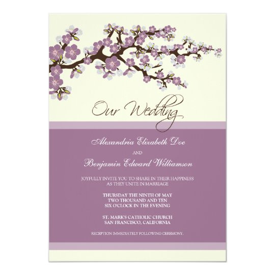 Cherry Blossom Wedding Invitation Template Cherry Blossom Wedding Invitation Purple Zazzle Com