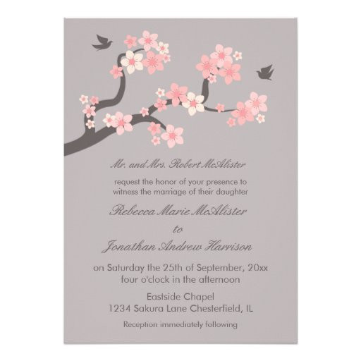 Cherry Blossom Wedding Invitation Template Cherry Blossoms Pink Grey Wedding Invitation 5 Quot X 7