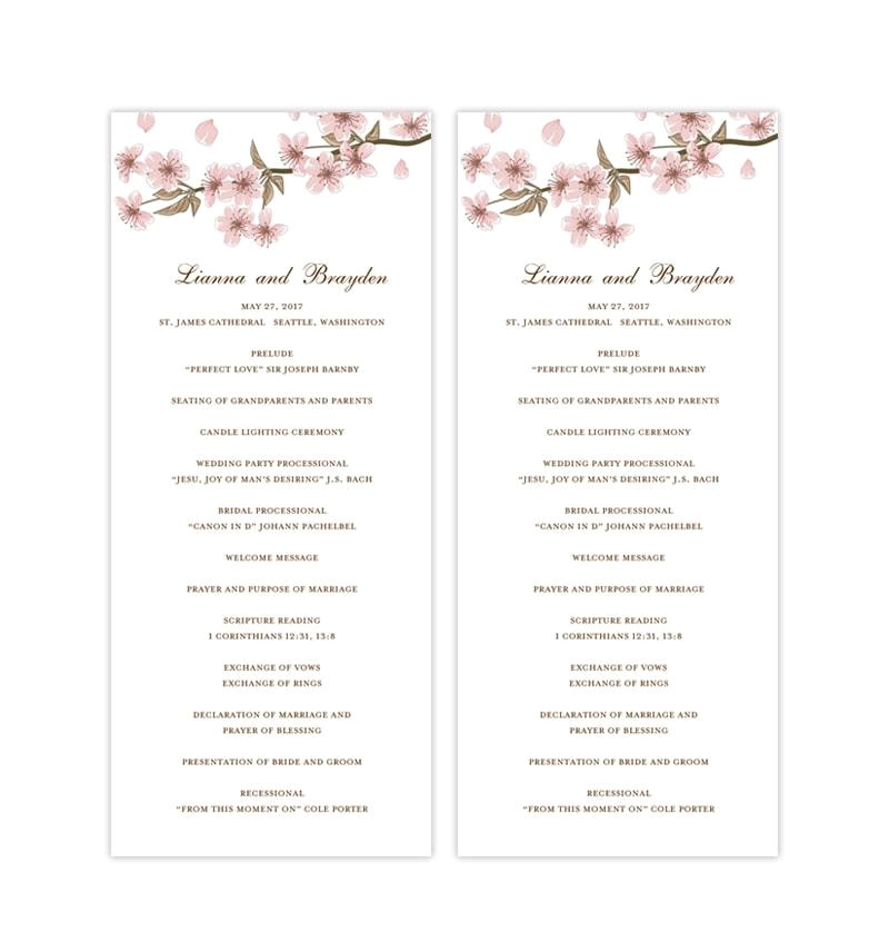 Cherry Blossom Wedding Invitation Template Slim Wedding Program Cherry Blossom Wedding Template Shop
