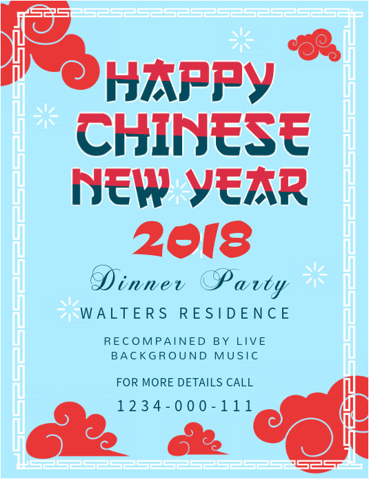 Chinese New Year Party Invitation Template Blue Chinese New Year Invitation Flyer Template Postermywall