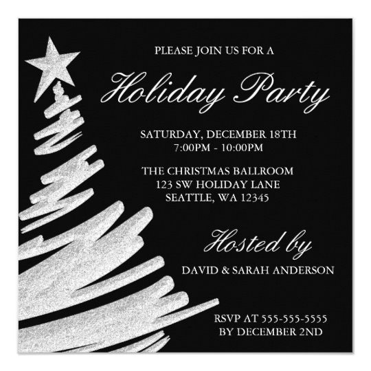 Christmas Party Invitation Template Black and White Black and Silver Christmas Tree Holiday Party Invitation
