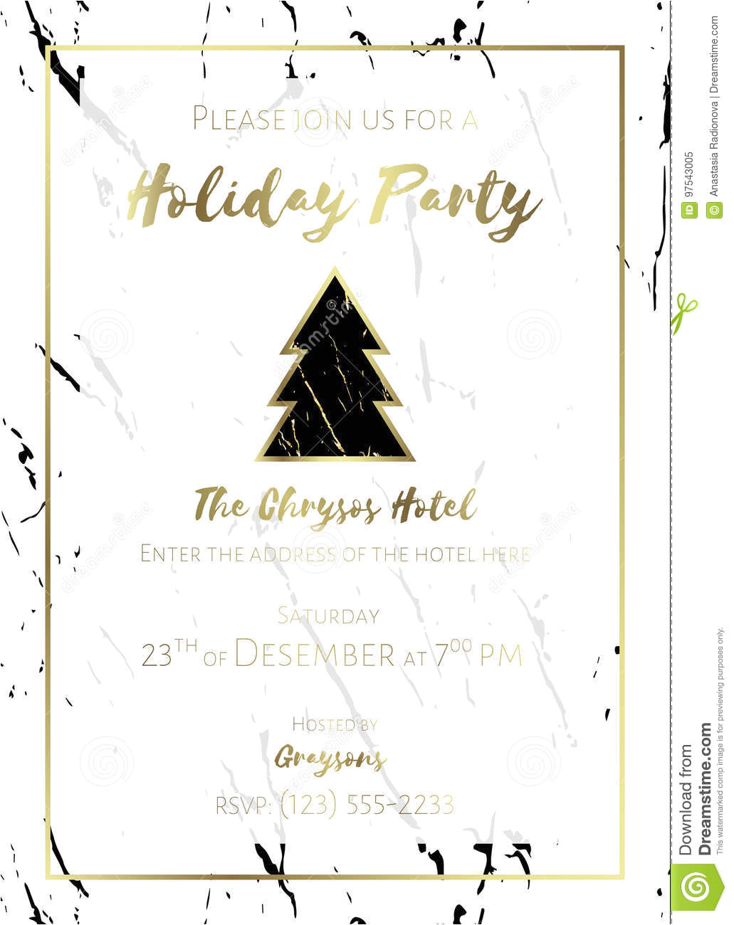 Christmas Party Invitation Template Black and White Christmas Party Invitation Black Gold and White Stock