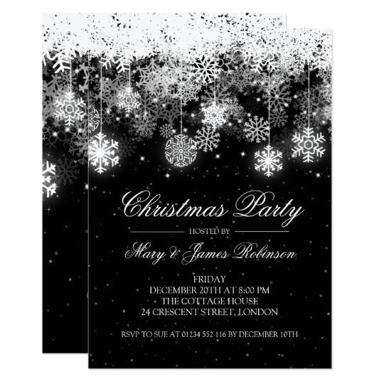 Christmas Party Invitation Template Black and White Elegant Christmas Party Winter ornaments Black Invitation