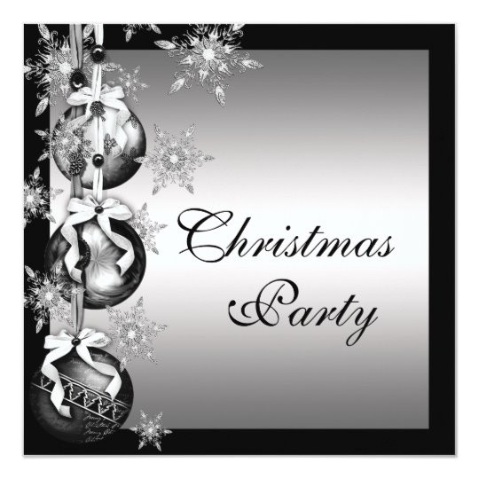 Christmas Party Invitation Template Black and White Silver Black White Snowflakes Christmas Party Invitation