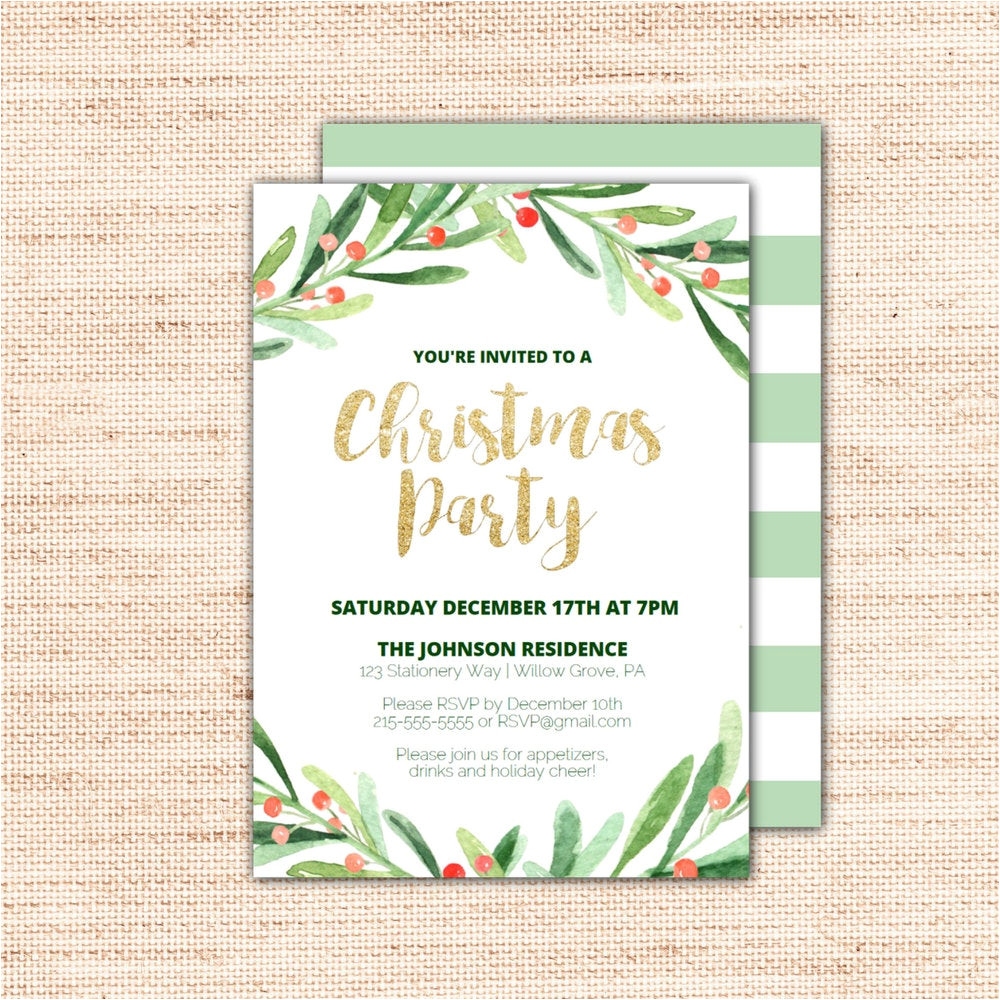 Christmas Party Invitation Template Download Holly Wreath Printable Christmas Party Invitation Template