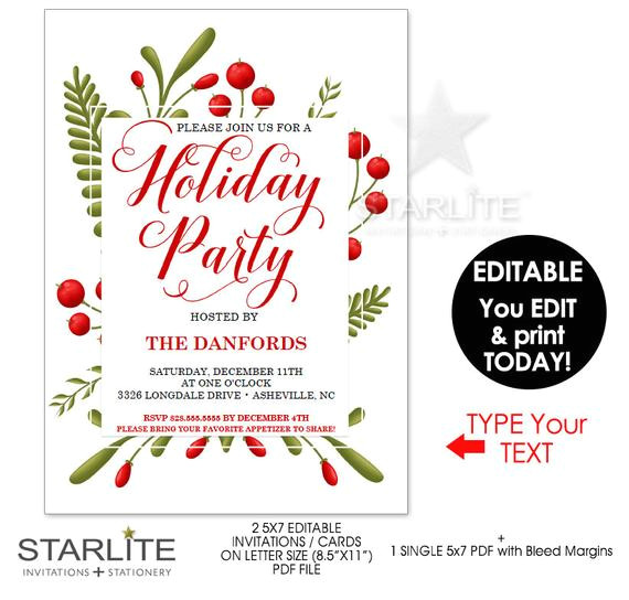 Christmas Party Invitation Template Editable Holiday Party Invitations Instant Download Editable Holiday