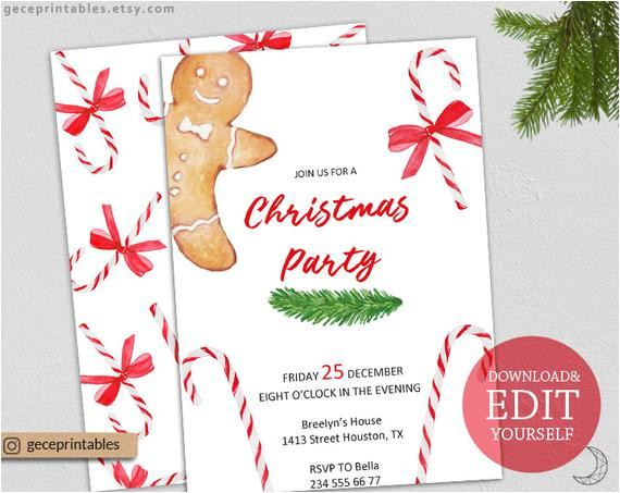 Christmas Party Invitation Template Editable Printable Christmas Invitation Template Editable Pdf