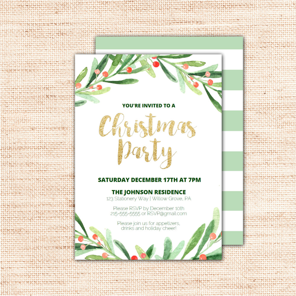 Christmas Party Invitation Template Holly Wreath Printable Christmas Party Invitation Template