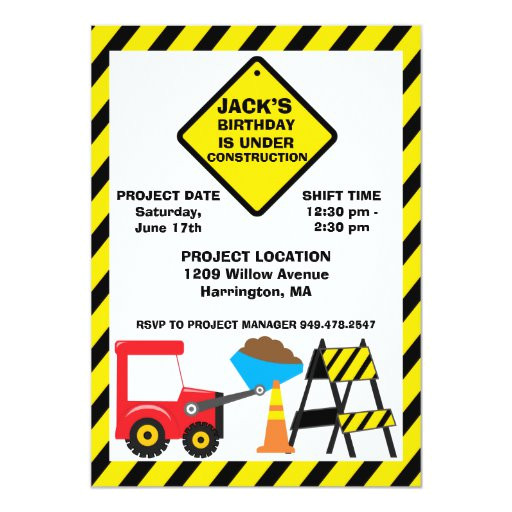 Construction Birthday Invitation Template Construction Birthday Party Invitation Zazzle