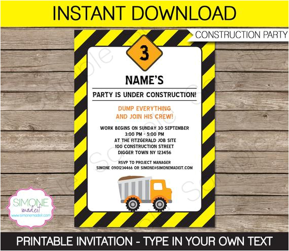 Construction Birthday Invitation Template Construction Invitation Template Dump Truck Birthday Party