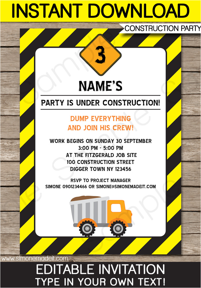 Construction Birthday Invitation Template Construction Party Invitations Template Birthday Party